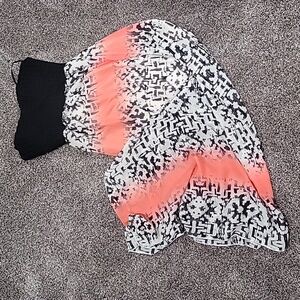 Elegant Black and Coral Strapless Dress